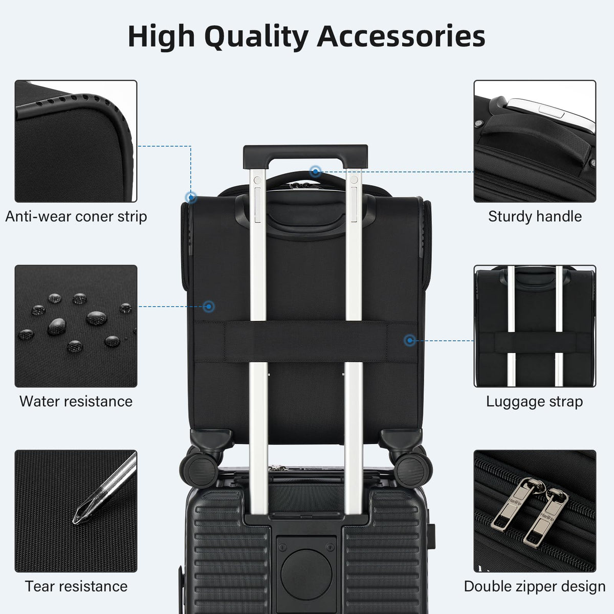 16 Inch Underseat Carry On Luggage with Spinner Wheels, Black T2657
