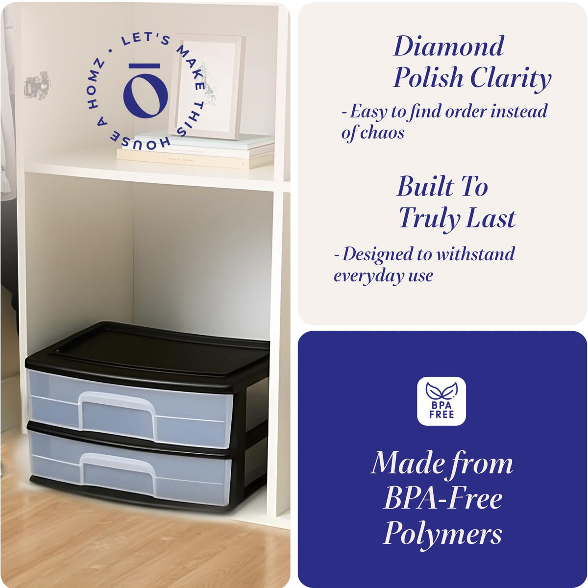 2-Tier Black Storage Drawer Tower, 2 Pack A983692