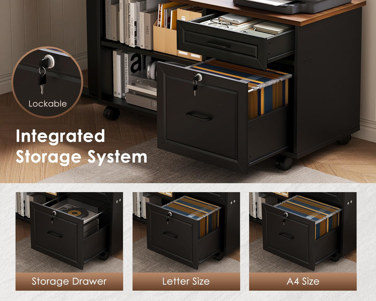 55" L Shaped Electric Standing Desk with Cabinet Sets I387489
