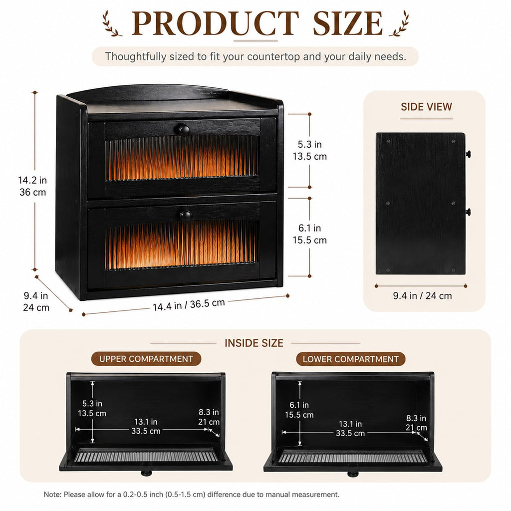 Wooden 2-Tier Bread Box with Window I7220
