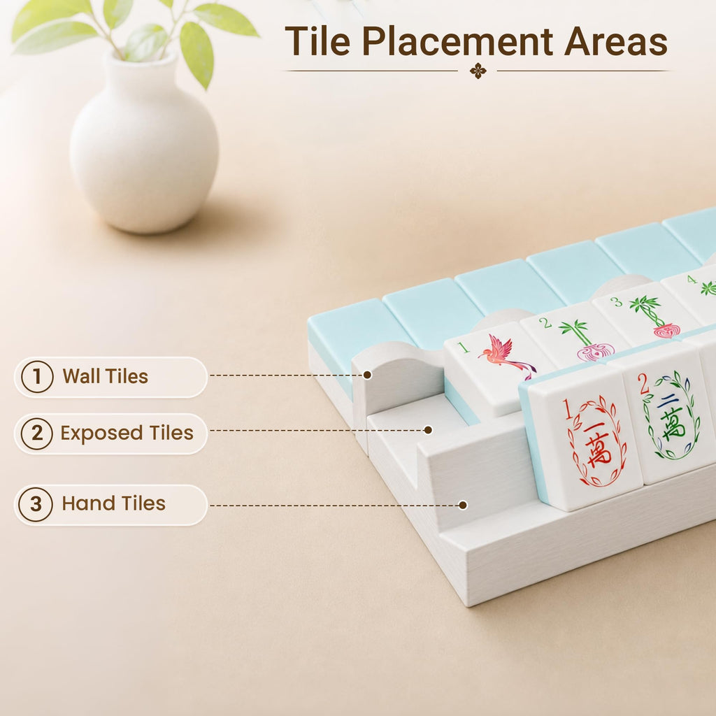 White Scalloped Wooden Mahjong Racks with Pushers Set of 4 T664432