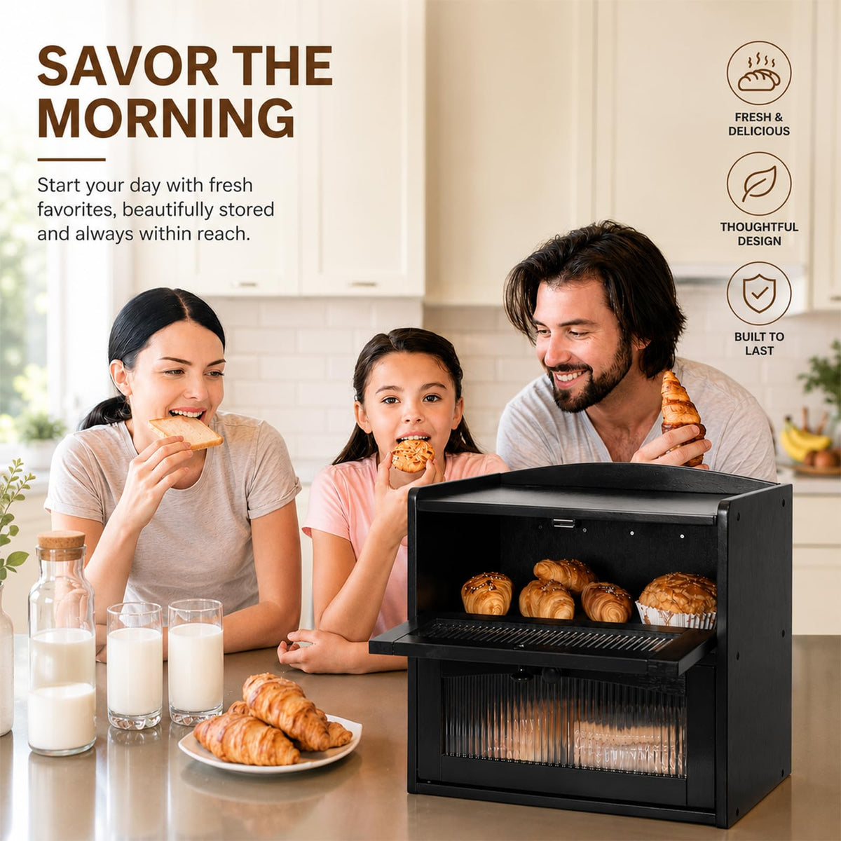Wooden 2-Tier Bread Box with Window I7220
