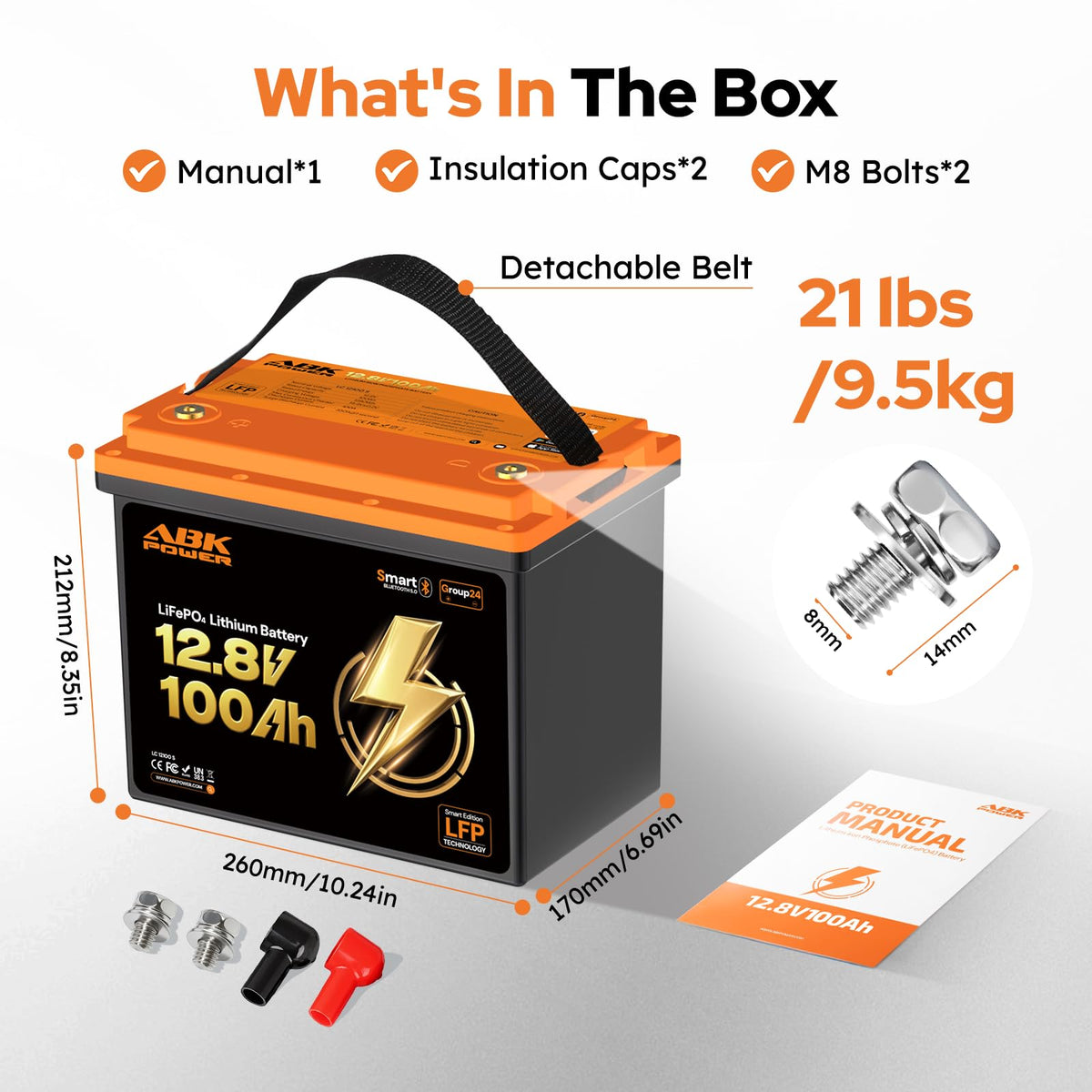 12V 100Ah LiFePO4 Lithium Battery with Bluetooth Monitoring & Low-Temp Protection V156