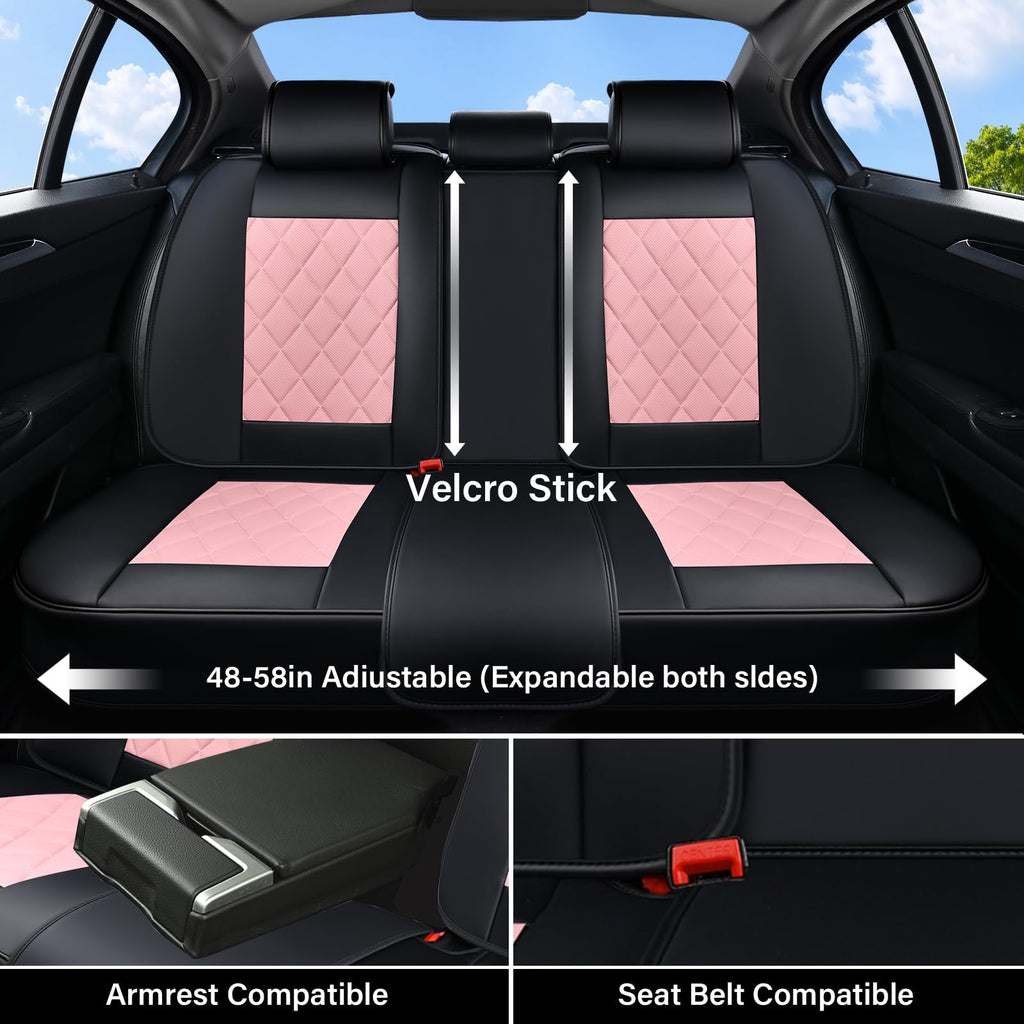 Waterproof Faux Leather Pink & Black Car Seat Covers Full Set B9657