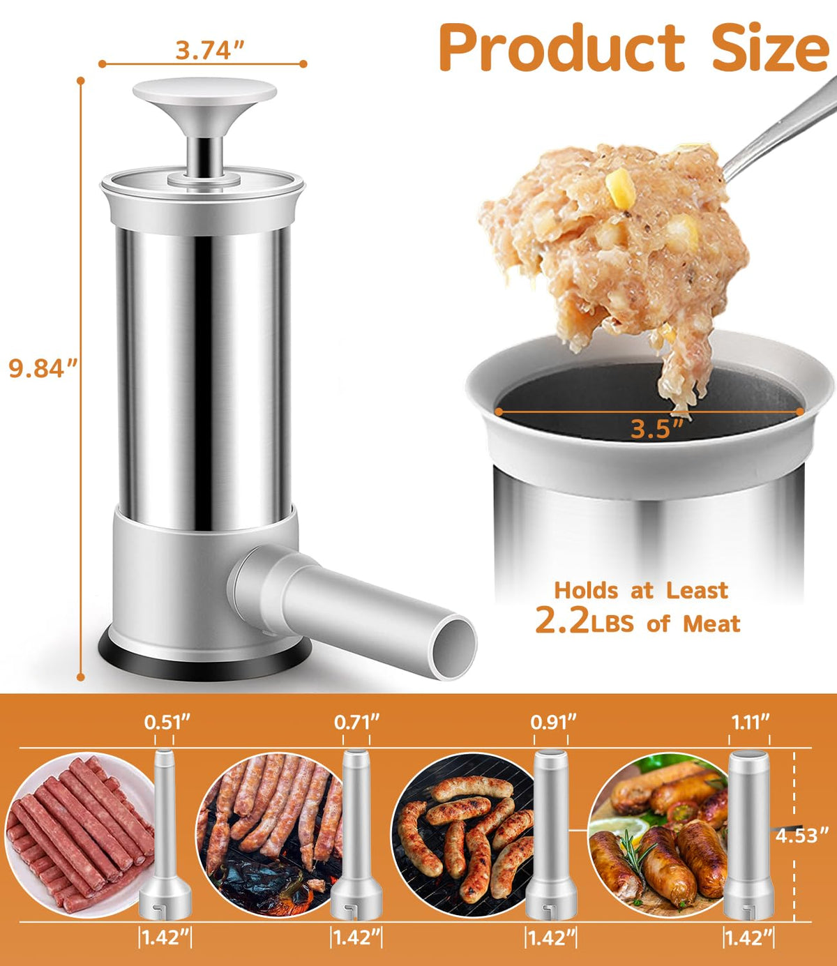 Vertical Stainless Steel Sausage Stuffer 2.2LBS B8773