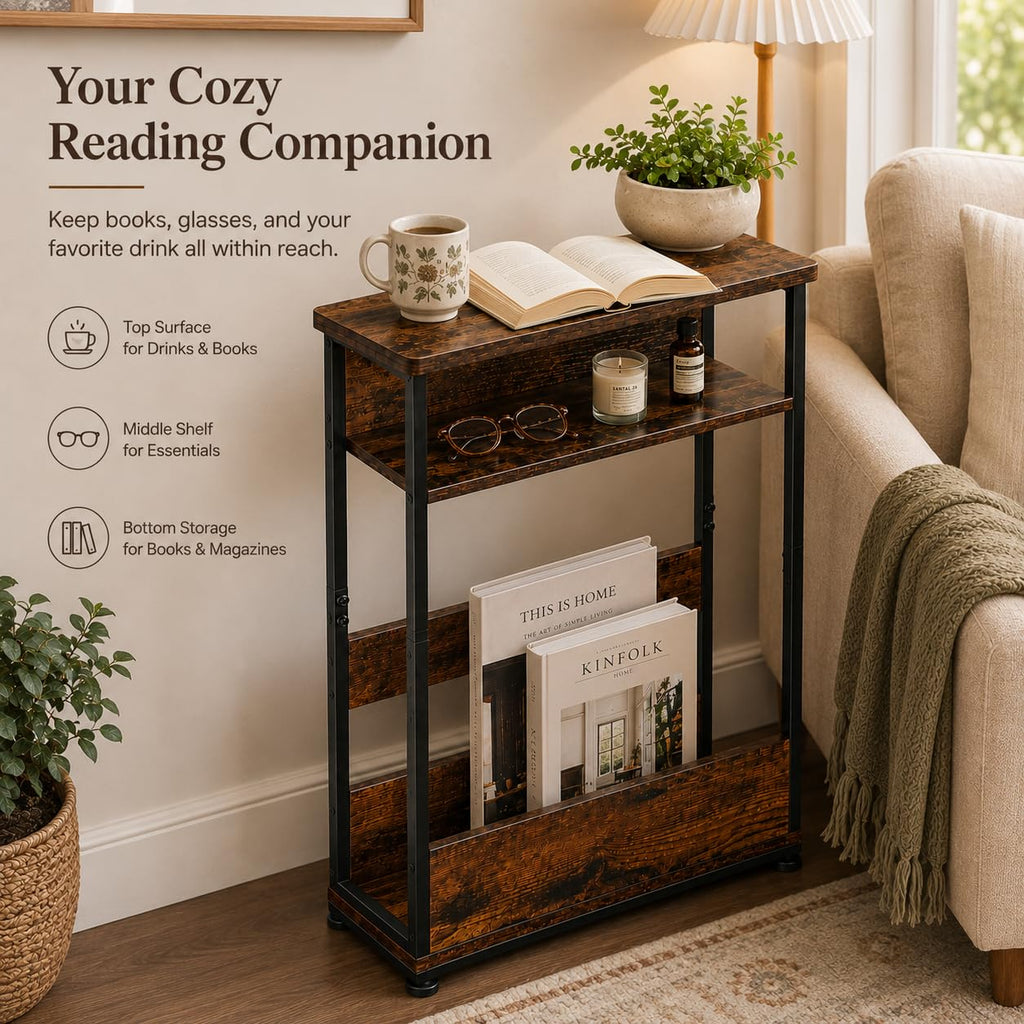 Narrow 3-Tier Side Table with Storage Shelf J855