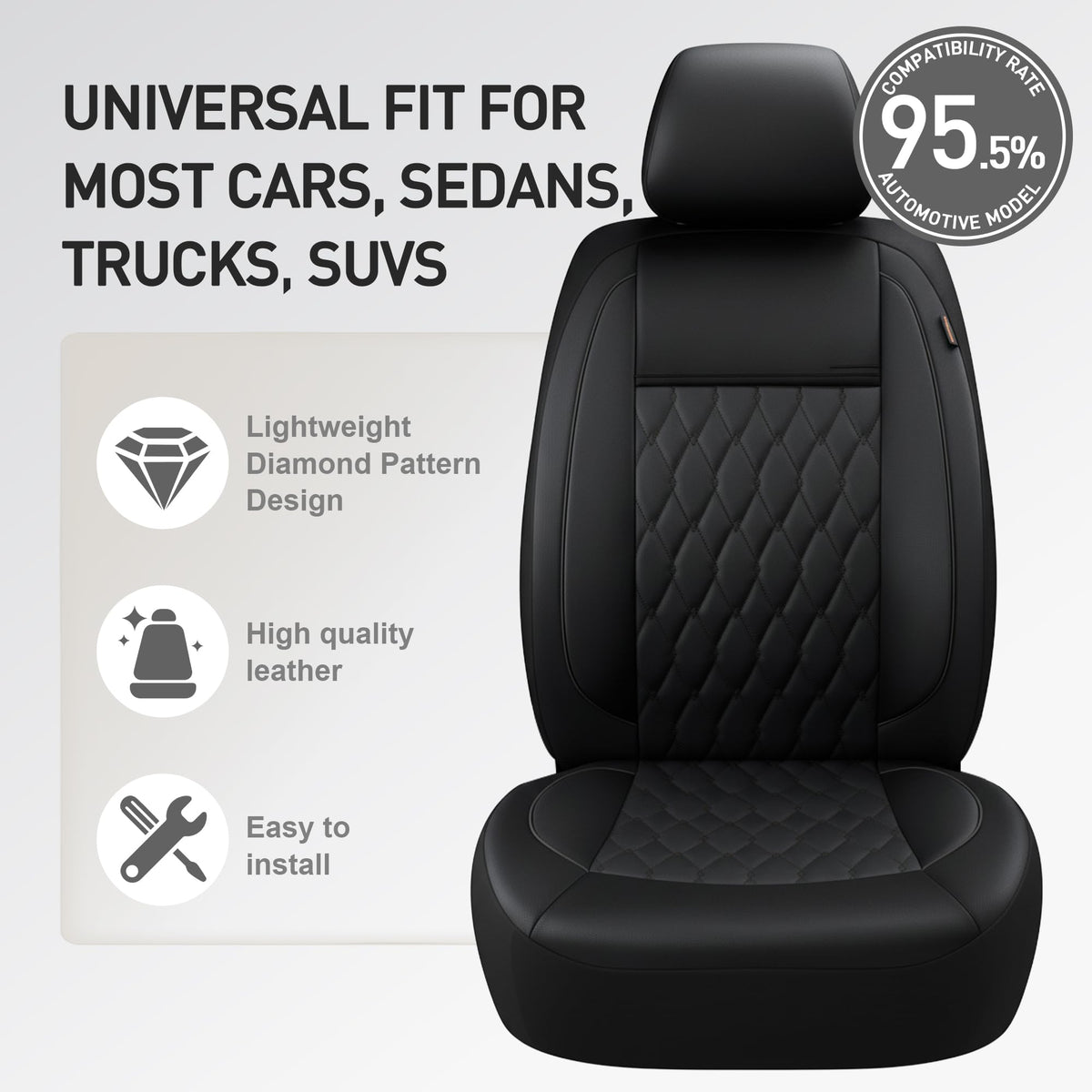 Faux Leather Car Seat Covers Full Set 5-Seat Black A298
