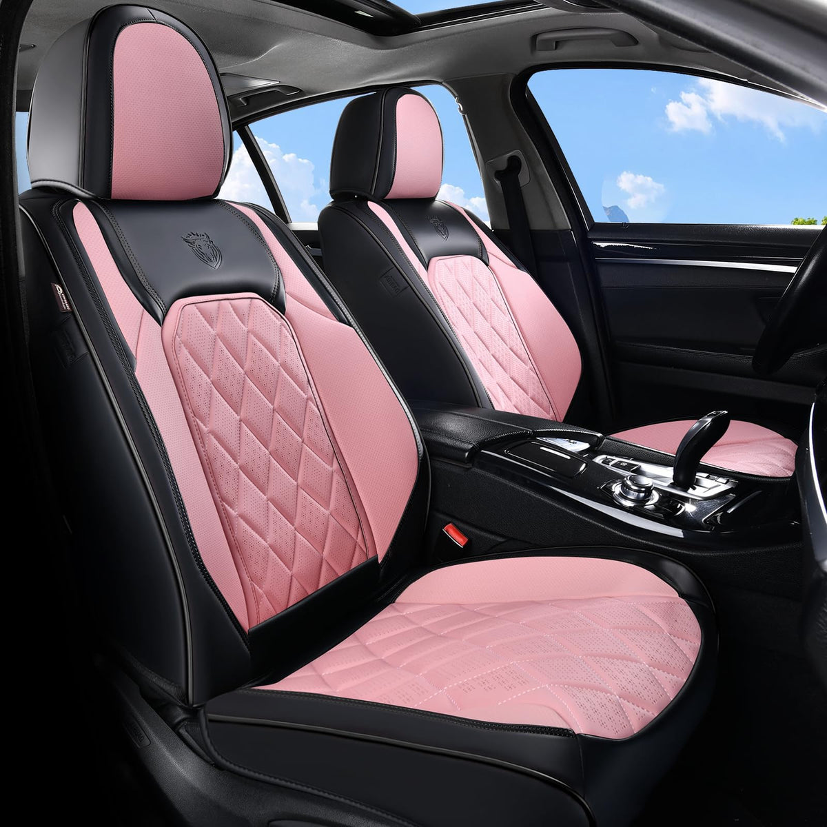 Waterproof Faux Leather Pink & Black Car Seat Covers Full Set B9657