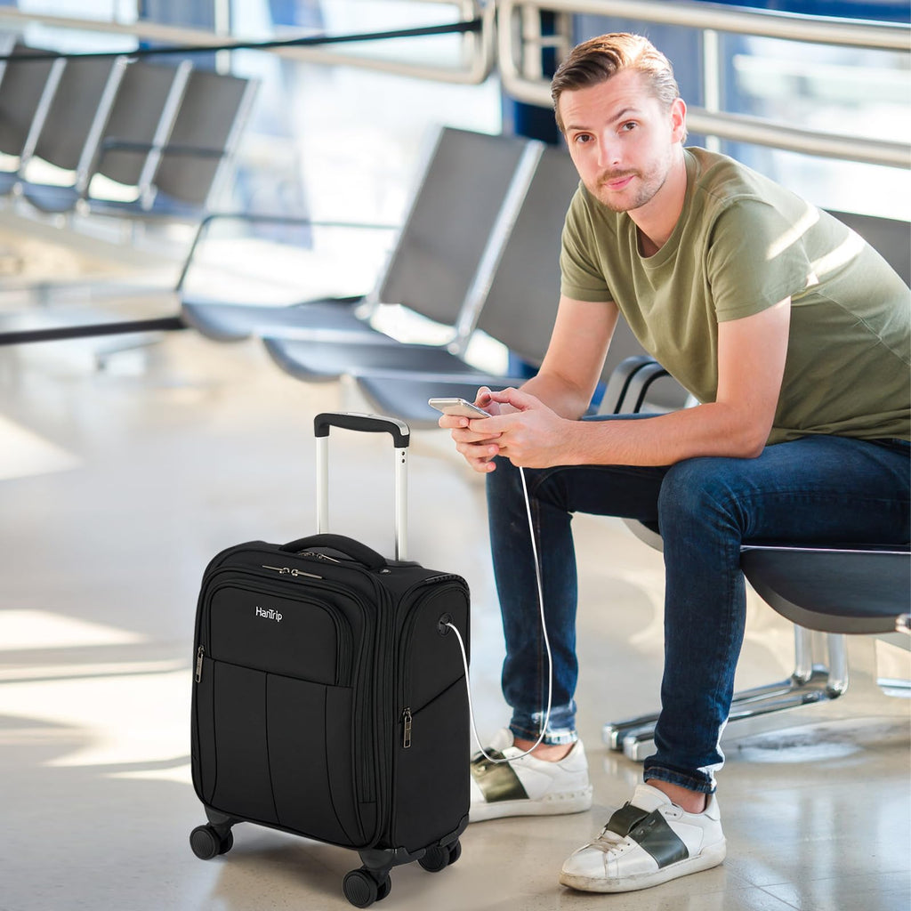 16 Inch Underseat Carry On Luggage with Spinner Wheels, Black T2657