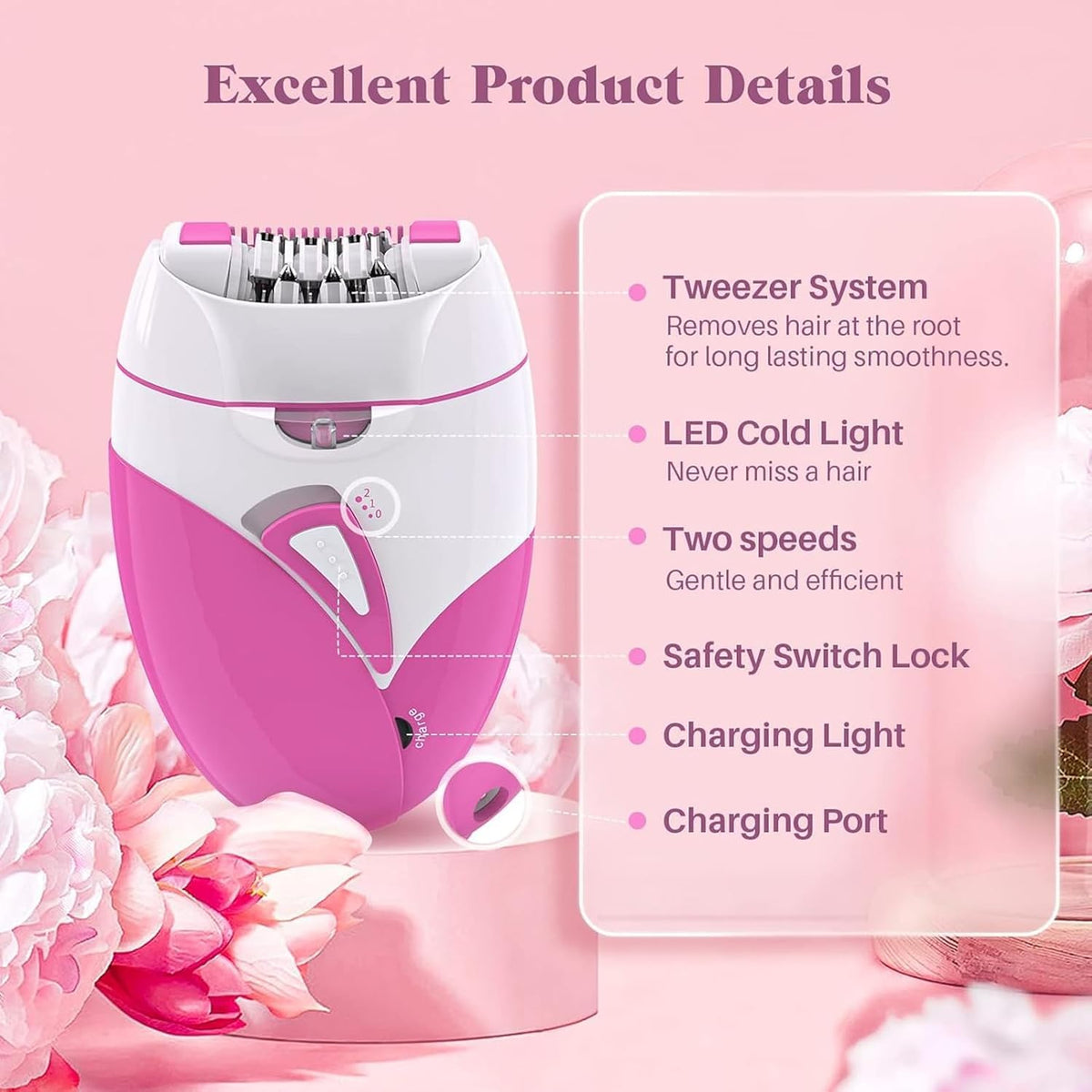 Epilator for Women with 2 Speed & LED Light T7420