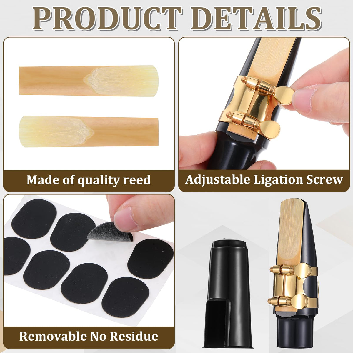 Alto Saxophone Mouthpiece Kit with Ligature, Cap, 21 Reeds, Pads and Storage Case Y43735