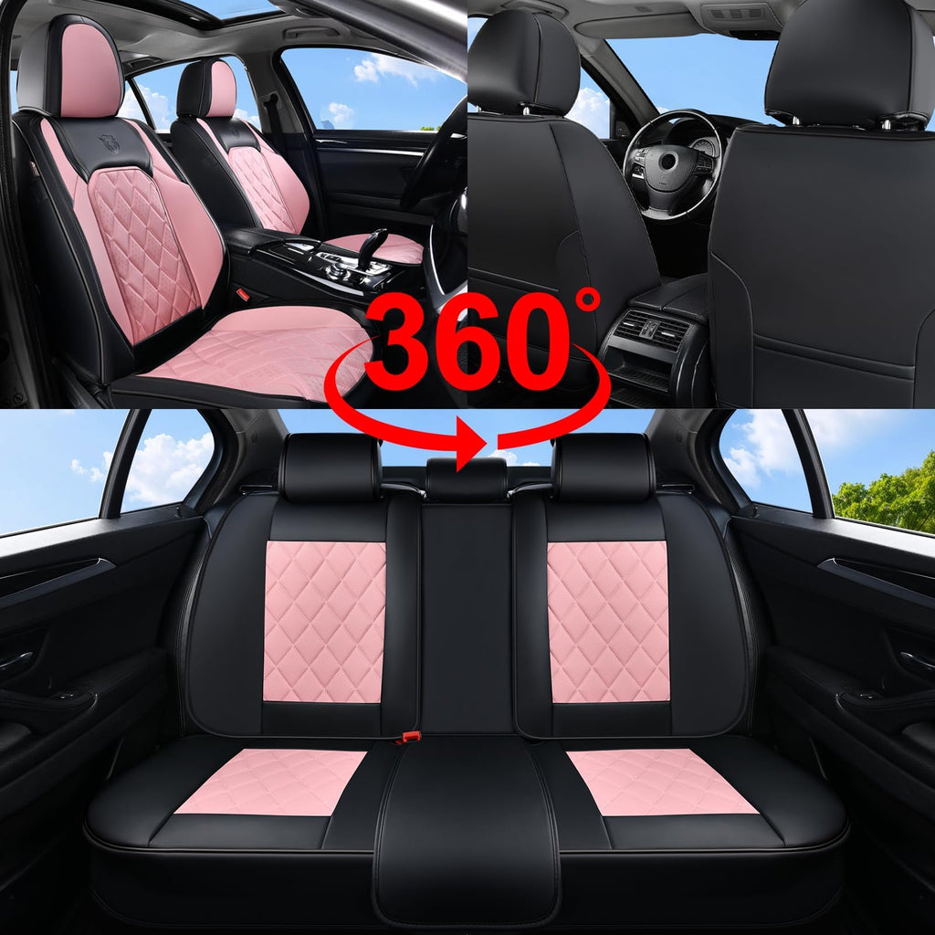 Waterproof Faux Leather Pink & Black Car Seat Covers Full Set B9657