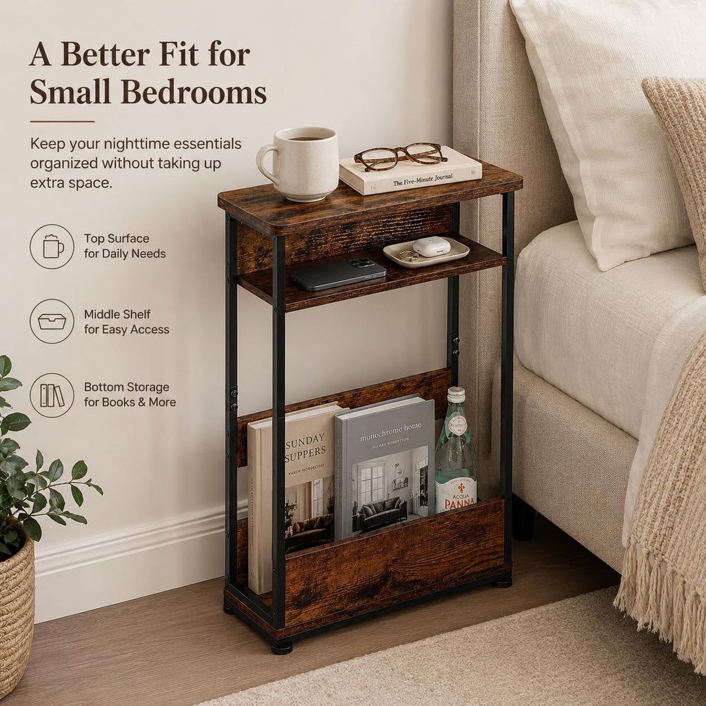 Narrow 3-Tier Side Table with Storage Shelf J855