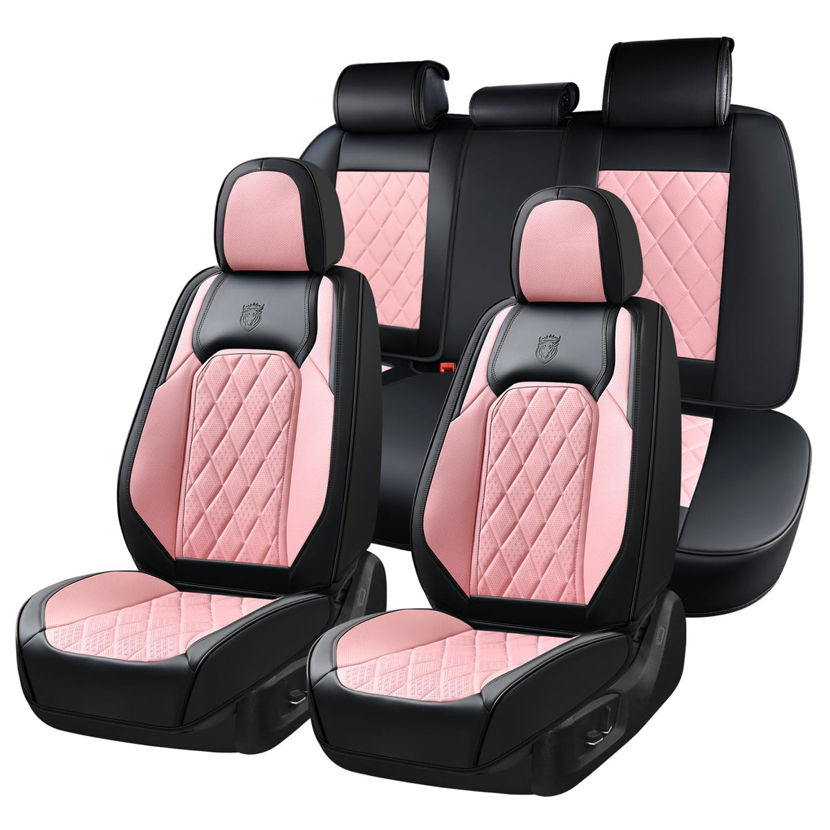Waterproof Faux Leather Pink & Black Car Seat Covers Full Set B9657
