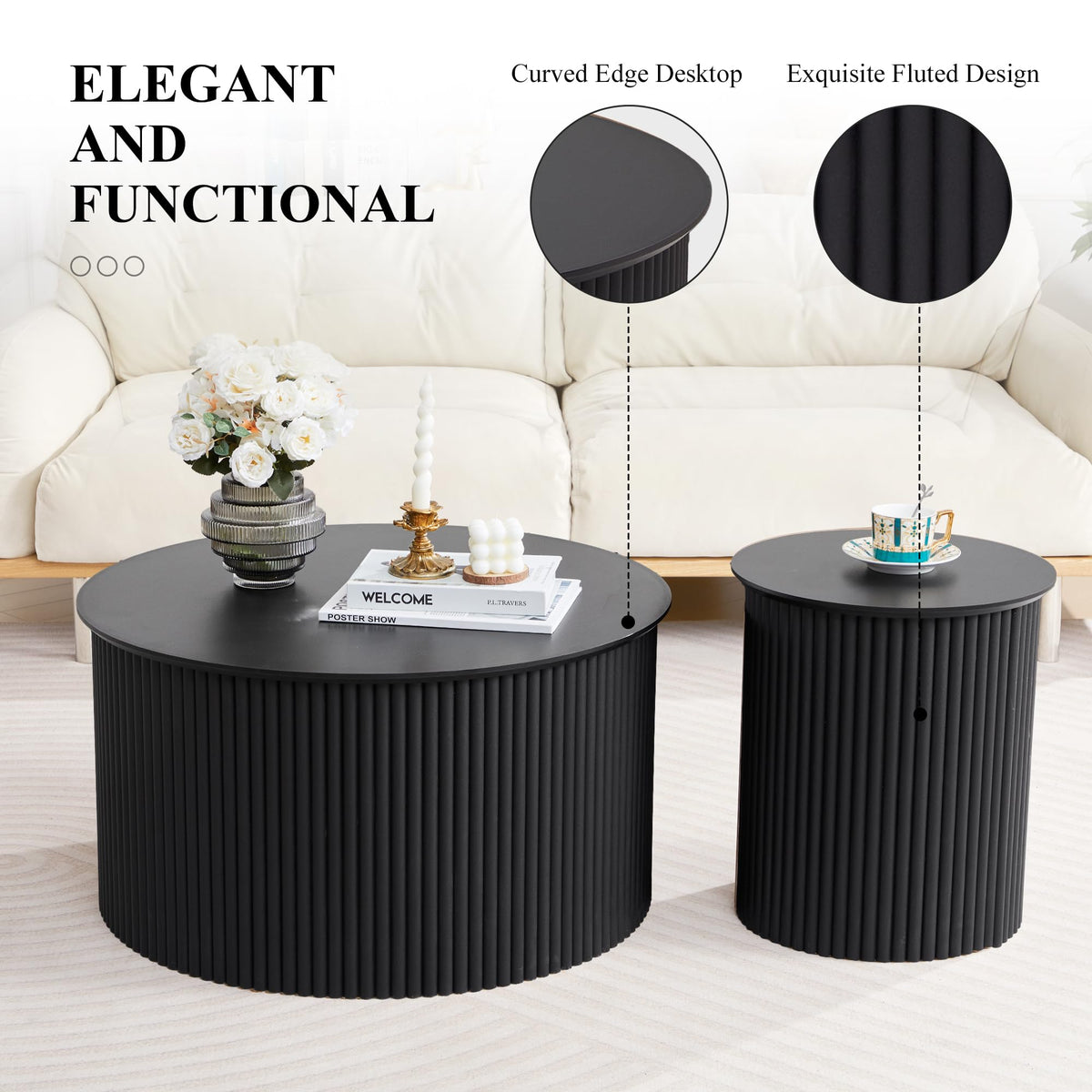 Fluted Round Nesting Coffee Table Set of 2 N858901