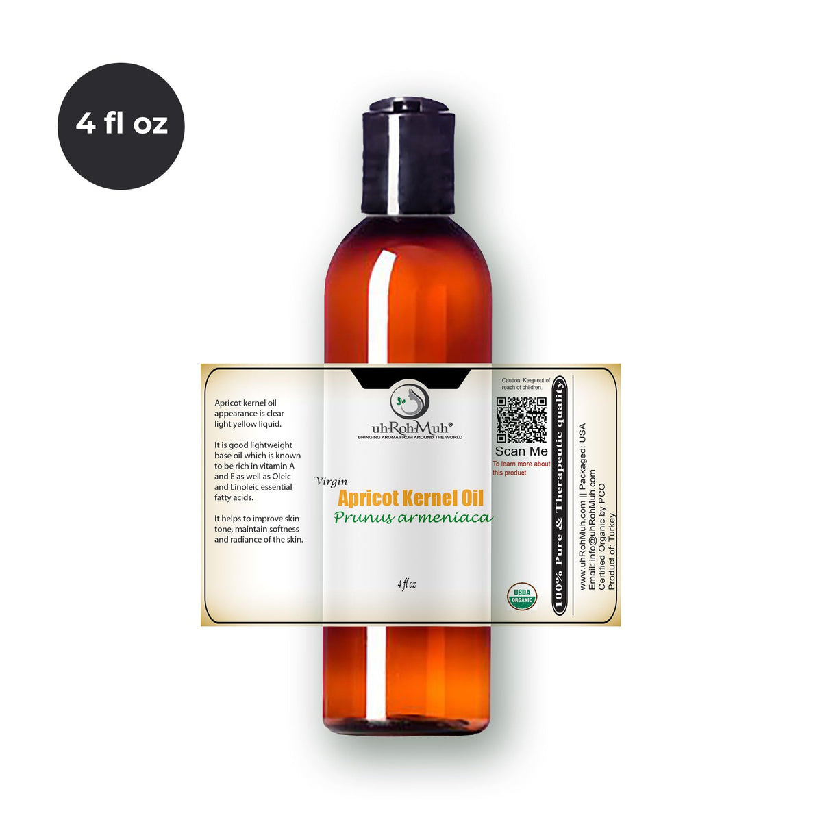 Cold Pressed Apricot Kernel Carrier Oil 4 Fl Oz U9033