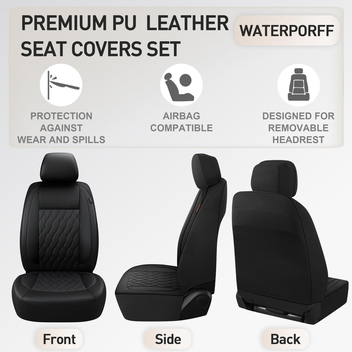 Faux Leather Car Seat Covers Full Set 5-Seat Black A298