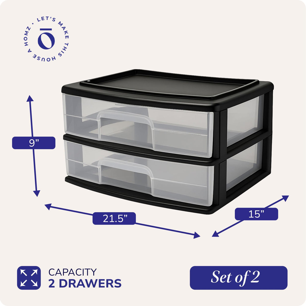 2-Tier Black Storage Drawer Tower, 2 Pack A983692