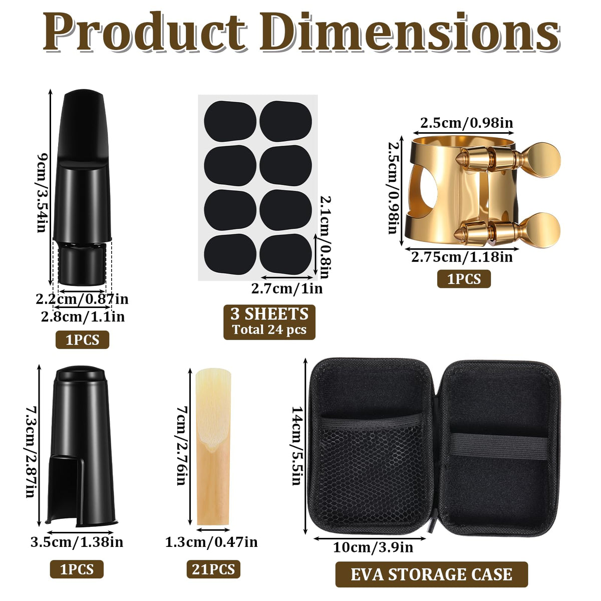 Alto Saxophone Mouthpiece Kit with Ligature, Cap, 21 Reeds, Pads and Storage Case Y43735