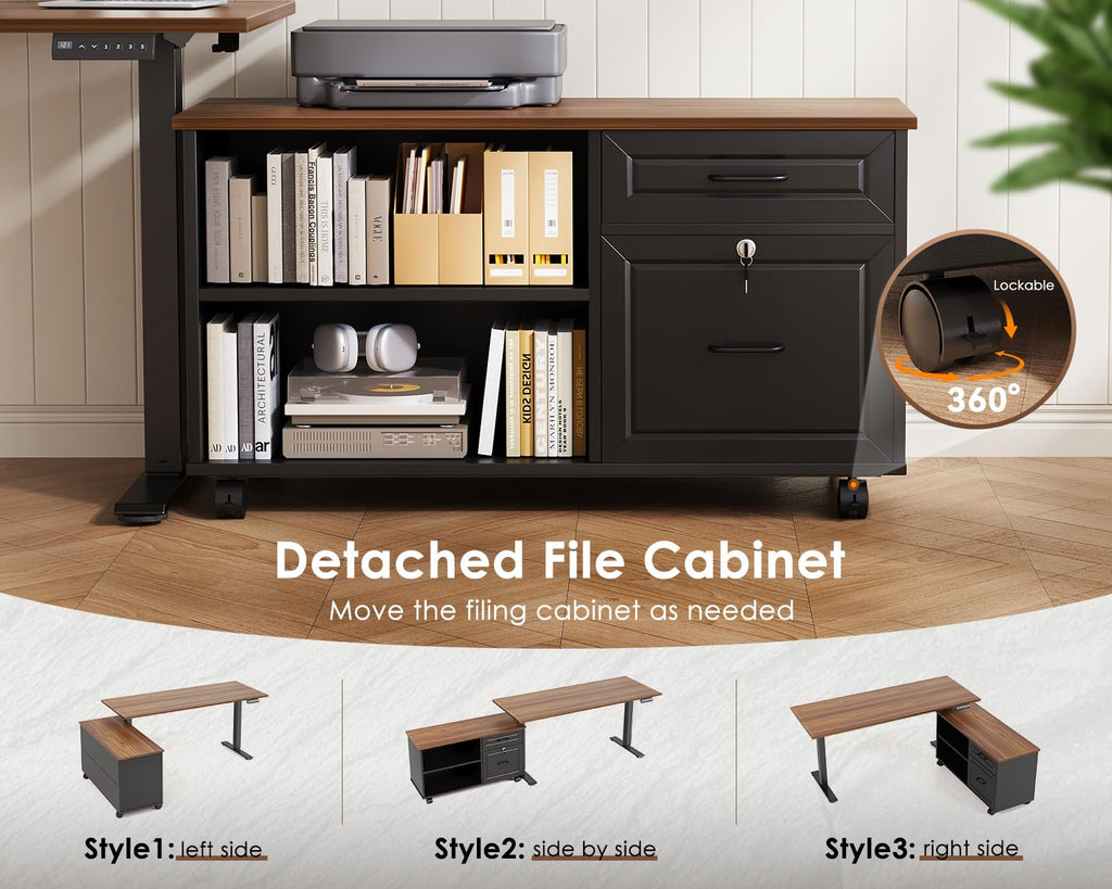 55" L Shaped Electric Standing Desk with Cabinet Sets I387489