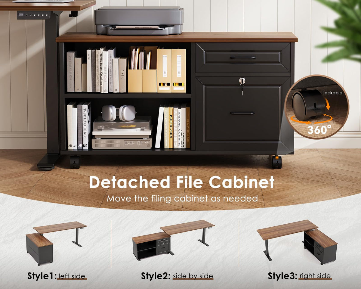 55" L Shaped Electric Standing Desk with Cabinet Sets I387489