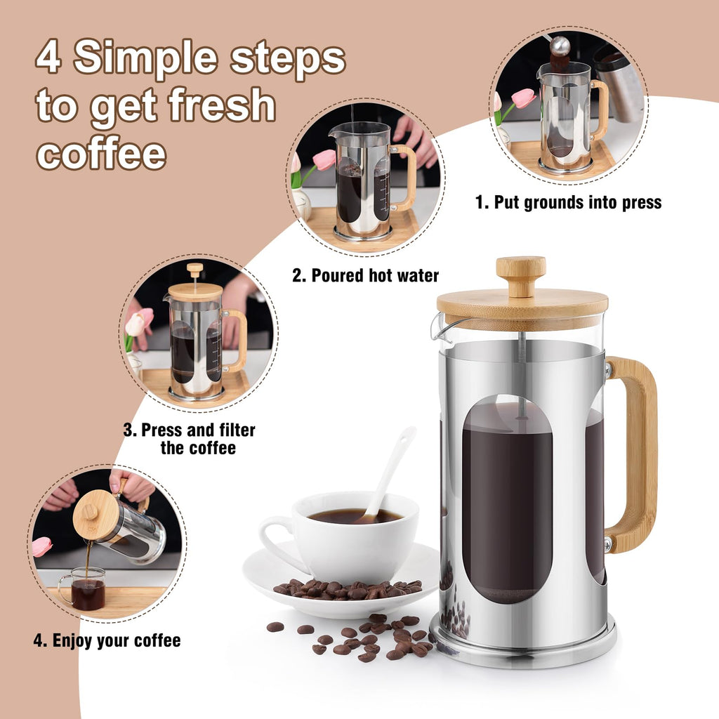34 oz Borosilicate Glass French Press Coffee Maker Y725186