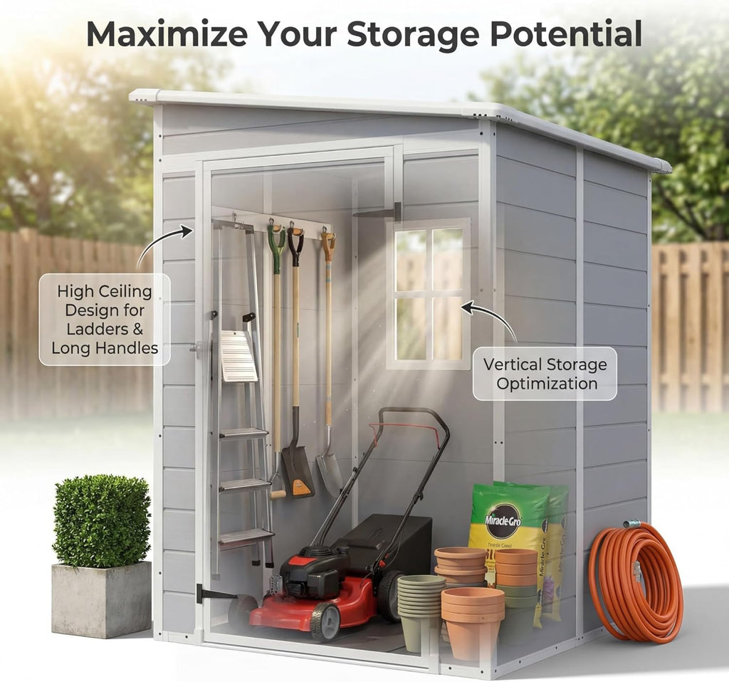 5 x 4 FT Plastic Outdoor Storage Shed with Floor Z51937
