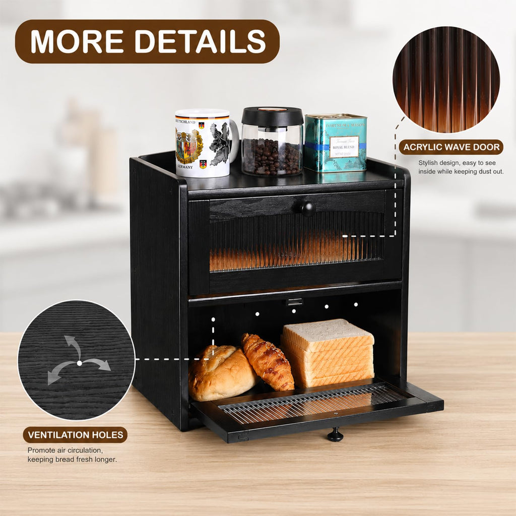 Wooden 2-Tier Bread Box with Window I7220