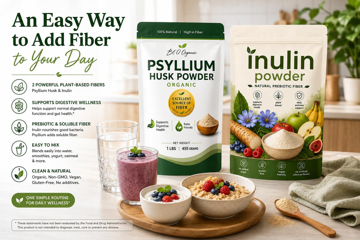 Organic Psyllium Husk Powder and Inulin Powder 2 Pack 1 lb Unflavored J58773