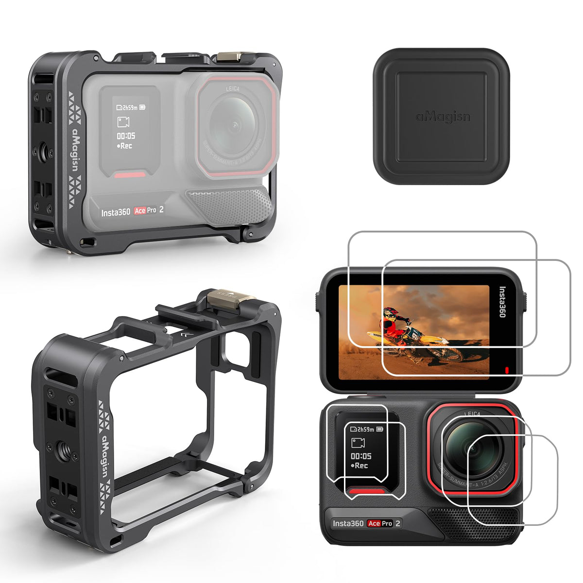Aluminum Metal Frame Cage Case Bag with Silicone Lens Cap Screen Protector Camera Accessories Kit G424919