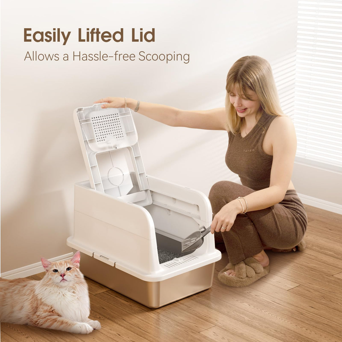 XL Stainless Steel Cat Litter Box with Lid J99579