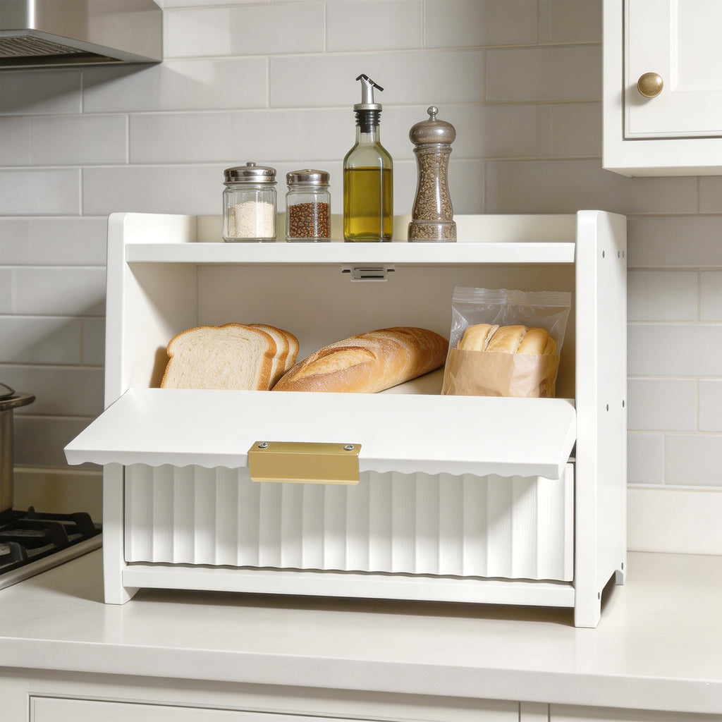White Double Layer Wooden Bread Box Q815