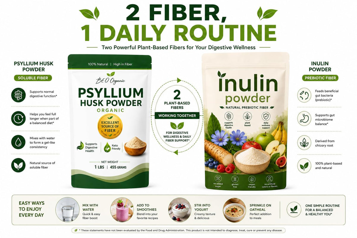 Organic Psyllium Husk Powder and Inulin Powder 2 Pack 1 lb Unflavored J58773
