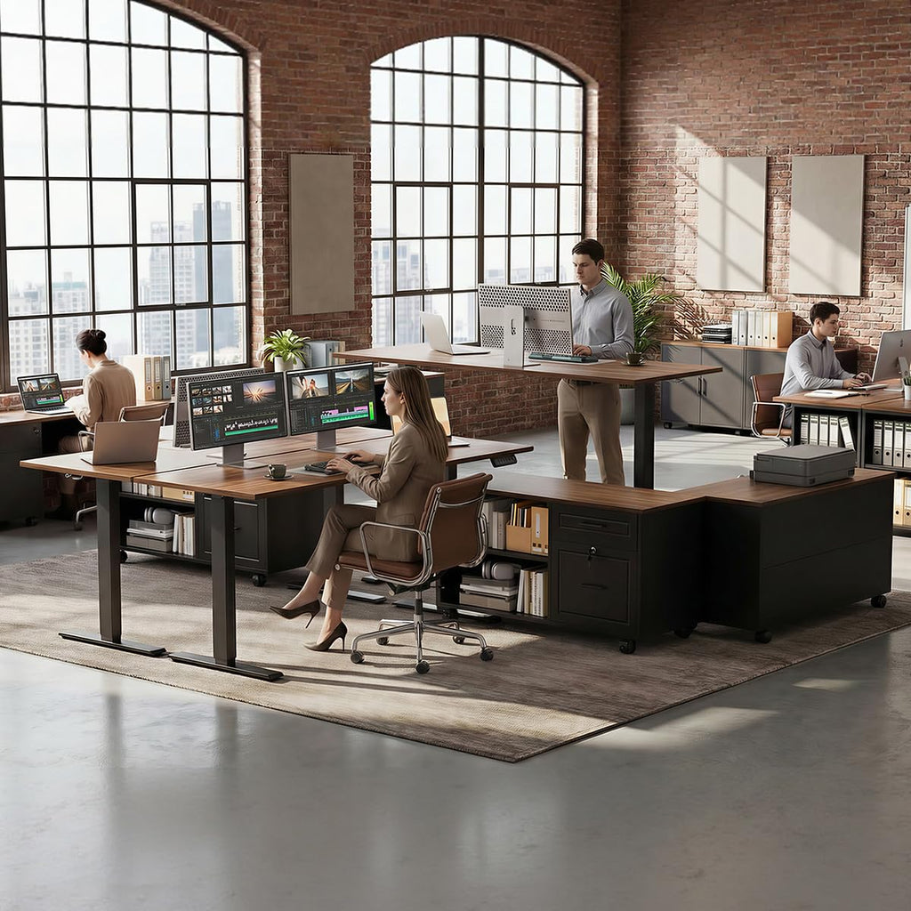 55" L Shaped Electric Standing Desk with Cabinet Sets I387489