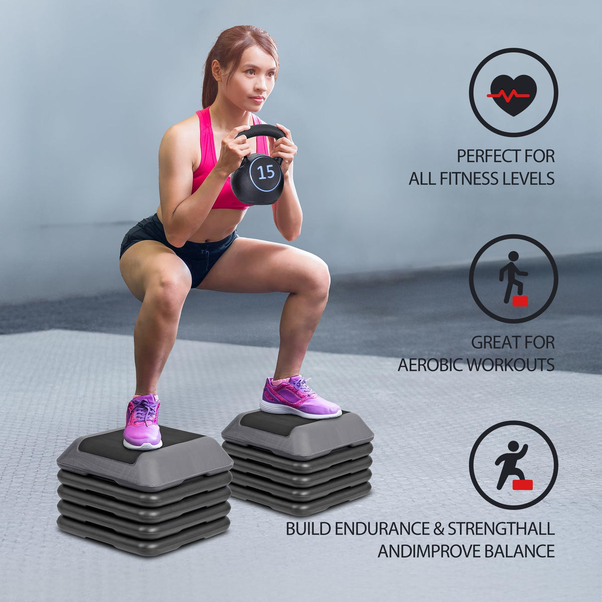Adjustable Aerobic Step Platform with 4 Risers N57343