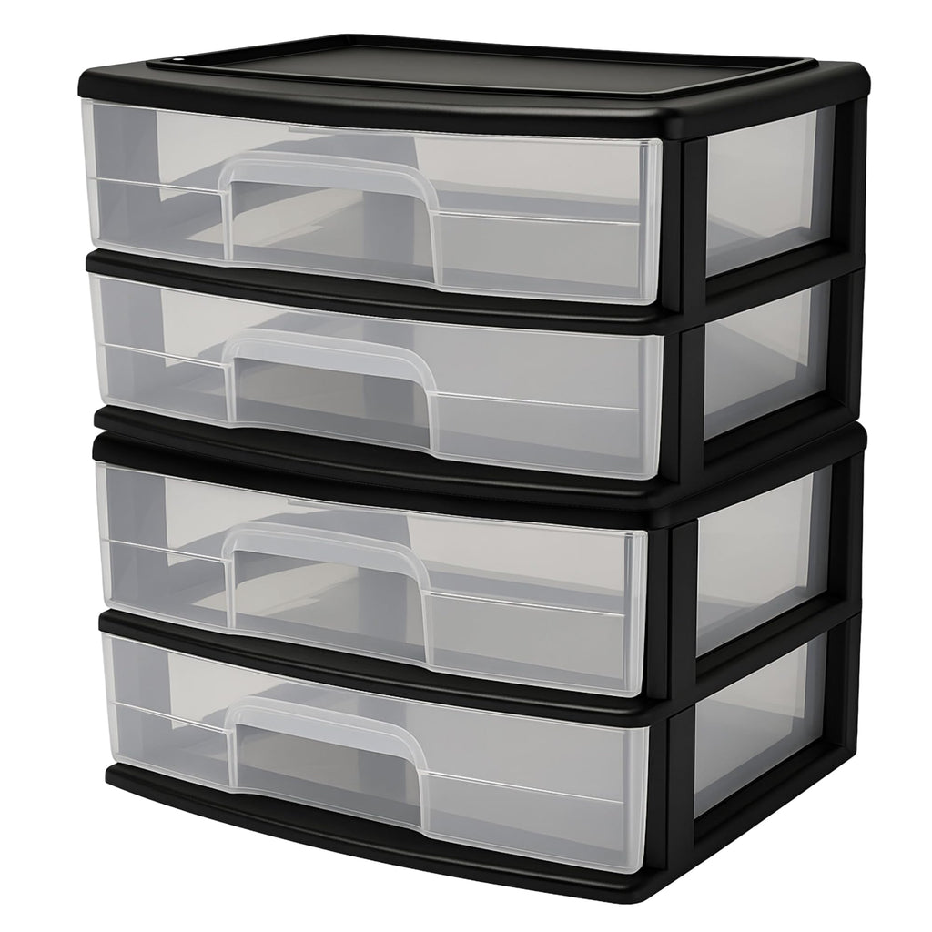 2-Tier Black Storage Drawer Tower, 2 Pack A983692