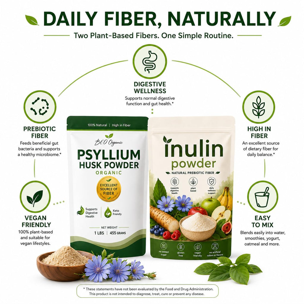 Organic Psyllium Husk Powder and Inulin Powder 2 Pack 1 lb Unflavored J58773