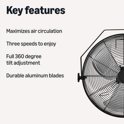 18" Indoor Wall-Mounted Industrial Fan with Three Speeds N58048