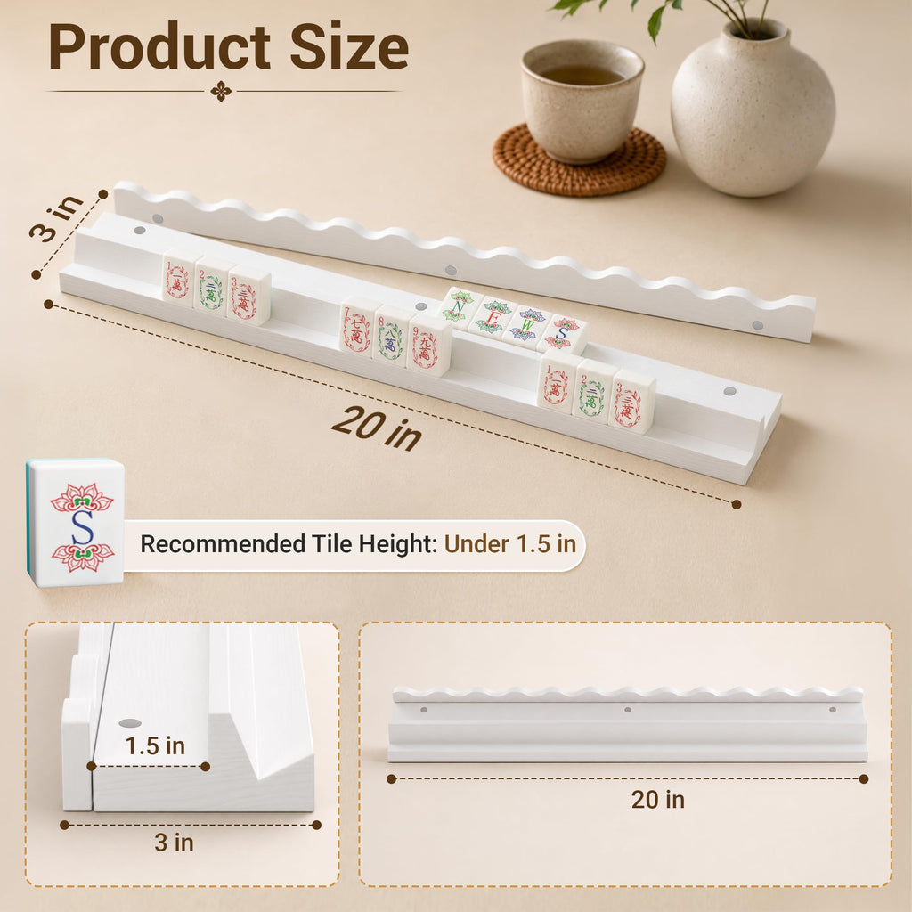 White Scalloped Wooden Mahjong Racks with Pushers Set of 4 T664432