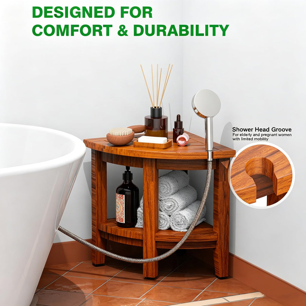 Teak Corner Shower Bench Stool M21753