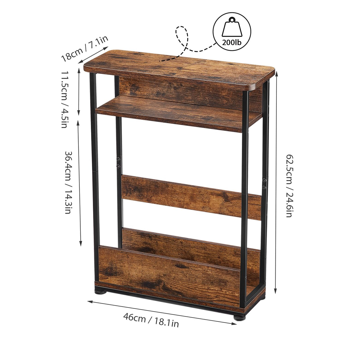Narrow 3-Tier Side Table with Storage Shelf J855