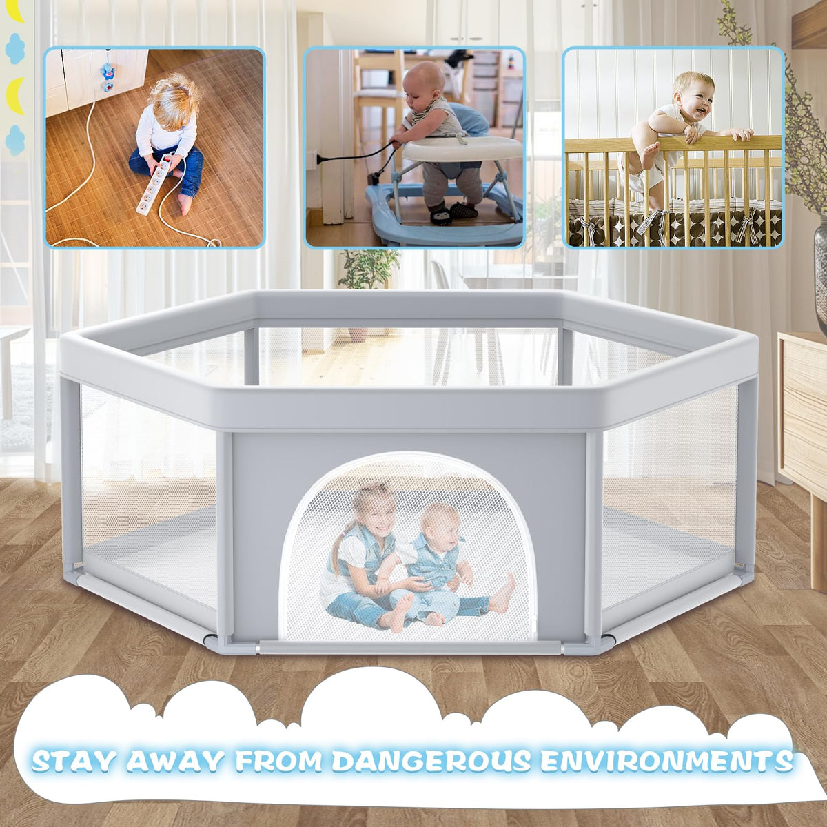 65x65 Inch Hexagonal Baby Playpen L608
