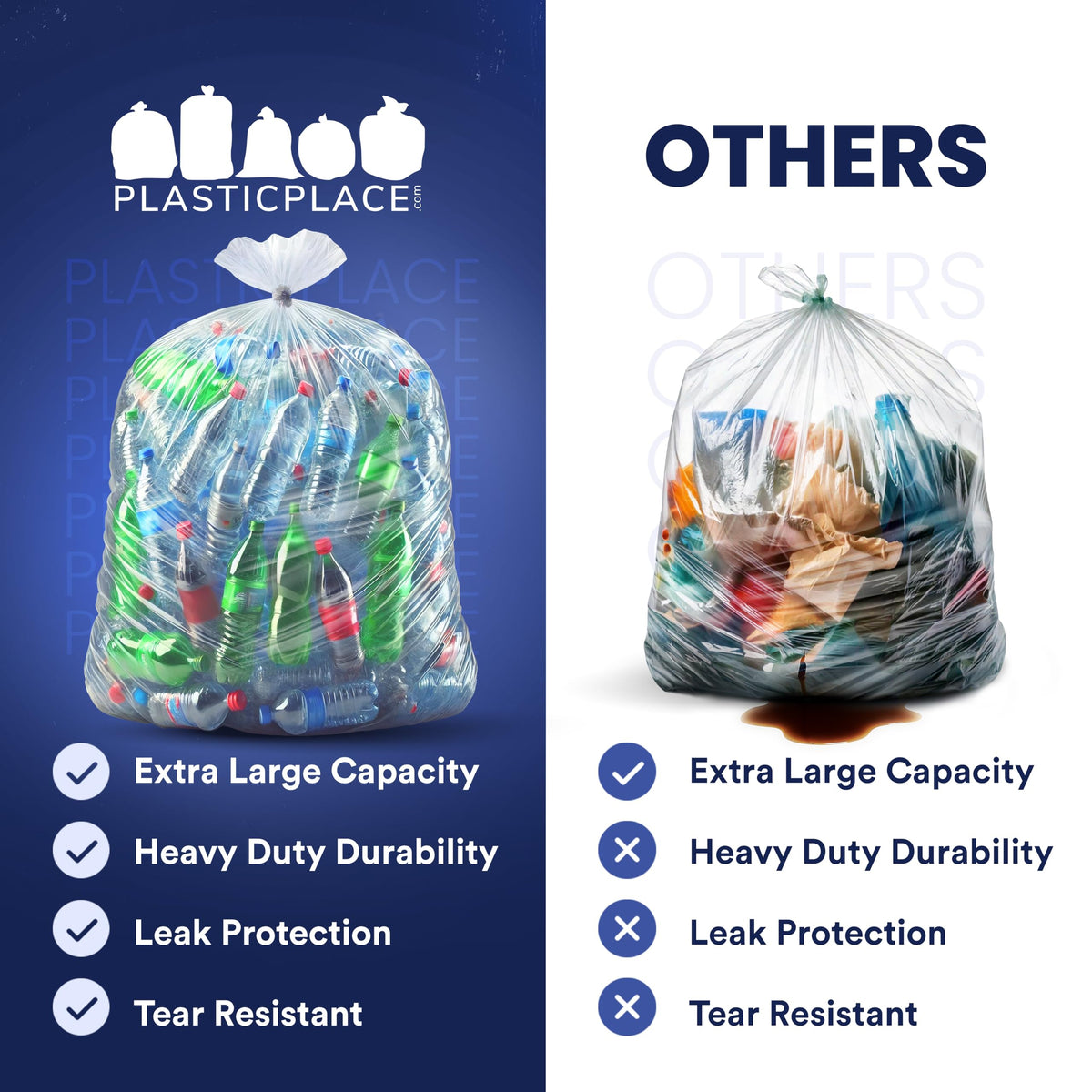 95-96 Gallon 2 Mil Clear Heavy Duty Trash Bags 25 Count Q3332