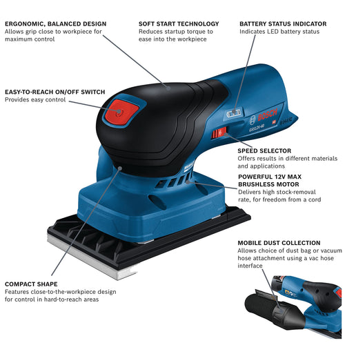 12V Brushless Orbital Finishing Sander with Dust Bag I332