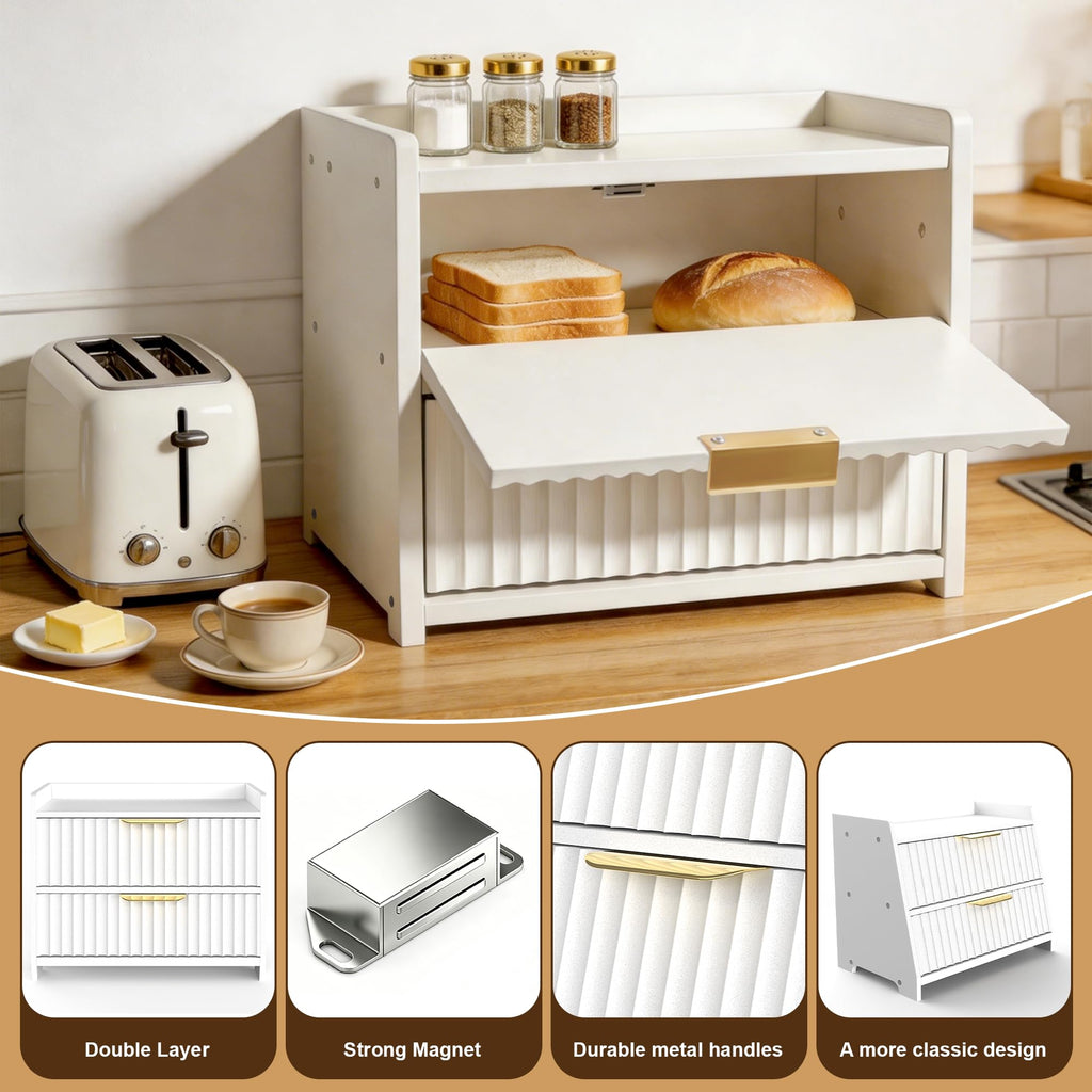 White Double Layer Wooden Bread Box Q815