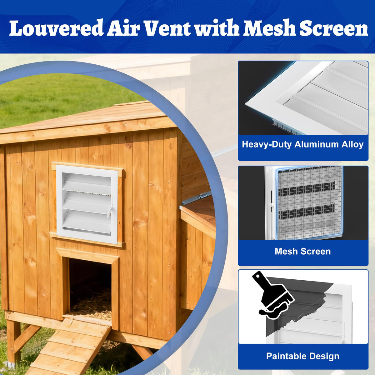 Adjustable Aluminum Alloy Gable Vent with Mesh Screen X73401