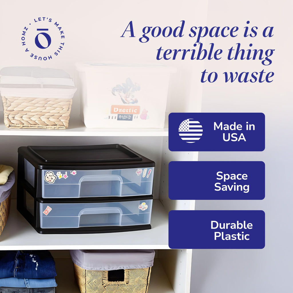 2-Tier Black Storage Drawer Tower, 2 Pack A983692