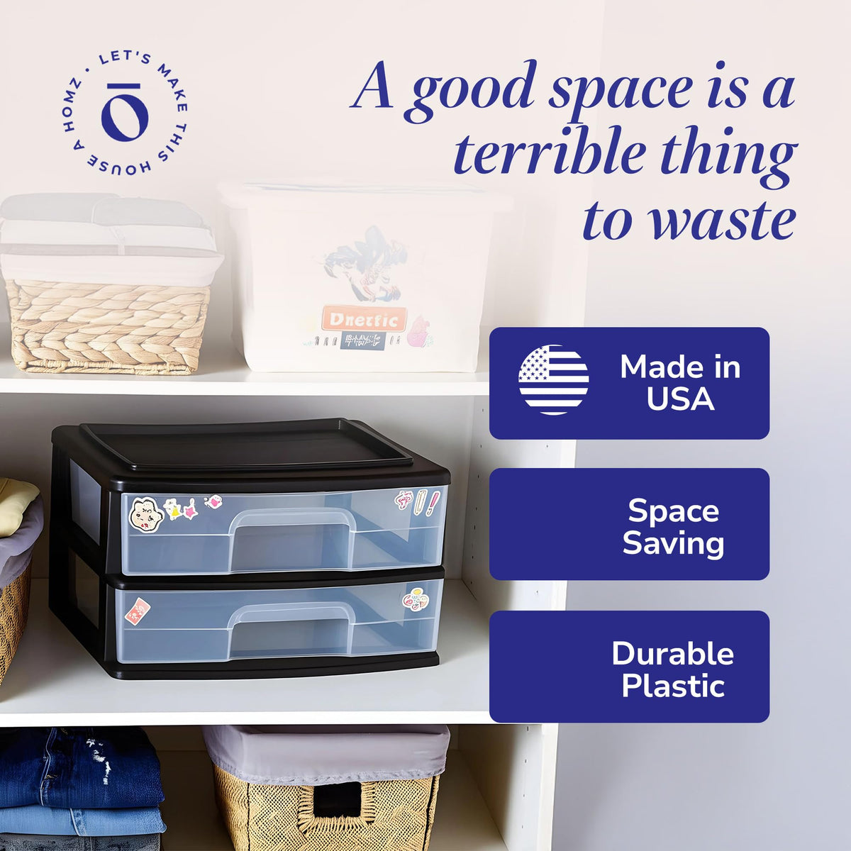 2-Tier Black Storage Drawer Tower, 2 Pack A983692