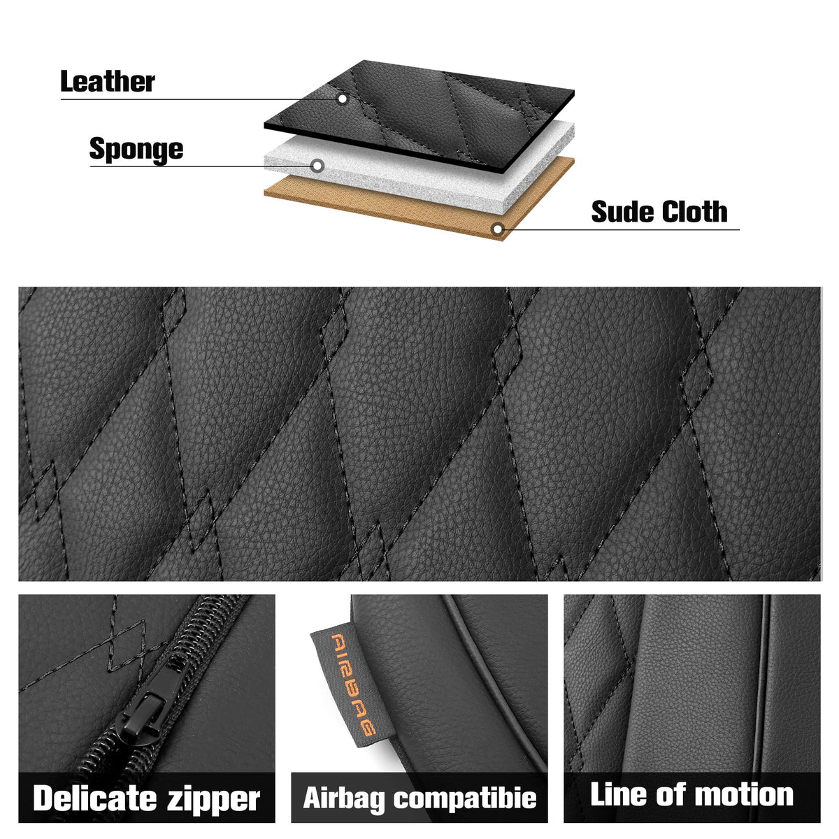 Faux Leather Car Seat Covers Full Set 5-Seat Black A298