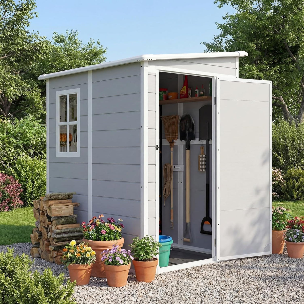 5 x 4 FT Plastic Outdoor Storage Shed with Floor Z51937
